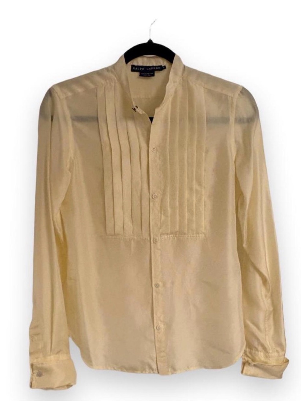 Vintage Black Label Ralph Lauren 100% Silk Pleated Tuxedo Blouse